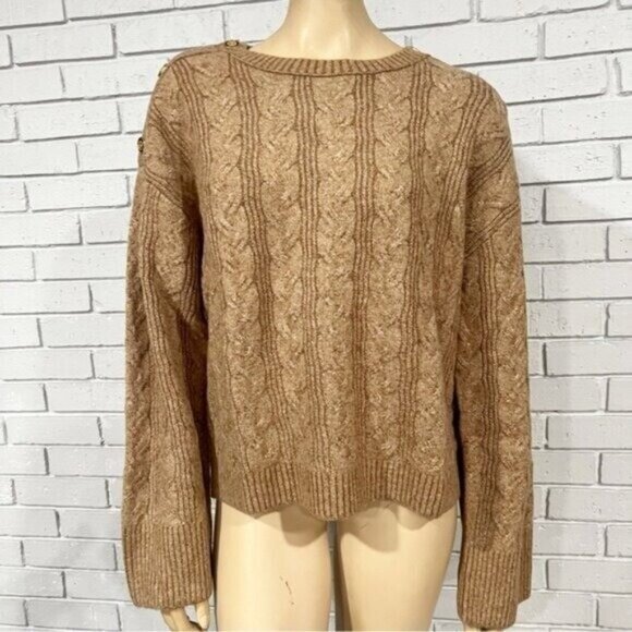 J.Crew Cable‑Knit Supersoft Sweater w/Shoulder Buttons | Cozy & Stylish - Size L - Picture 2 of 10